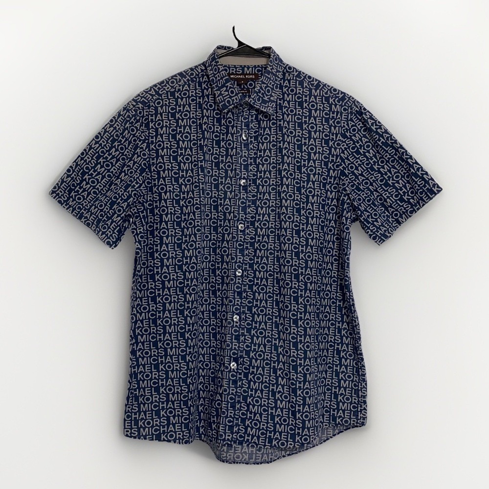 Michael Kors Classic Fit Men's Blue KORS Logo Short Sleeve Shirt Size Medium‎